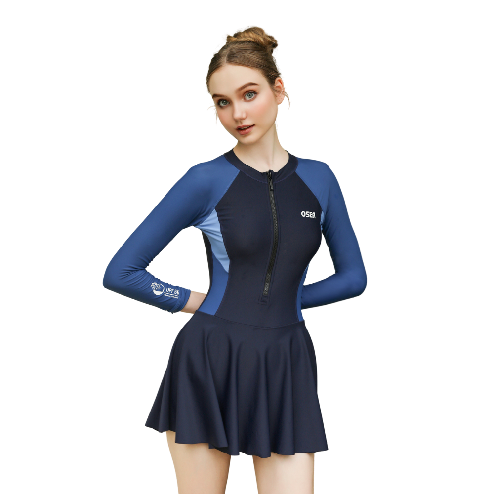 Đồ bơi nữ liền thân tay dài váy - Steel Topaz Navy Skirt One Piece Swimdress