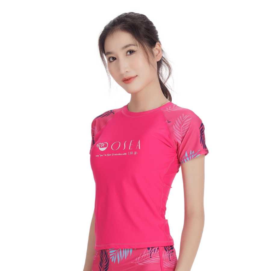 Áo bơi tay ngắn cổ tròn - Hồng - Babier Pink Short Sleeves Swim Shirt